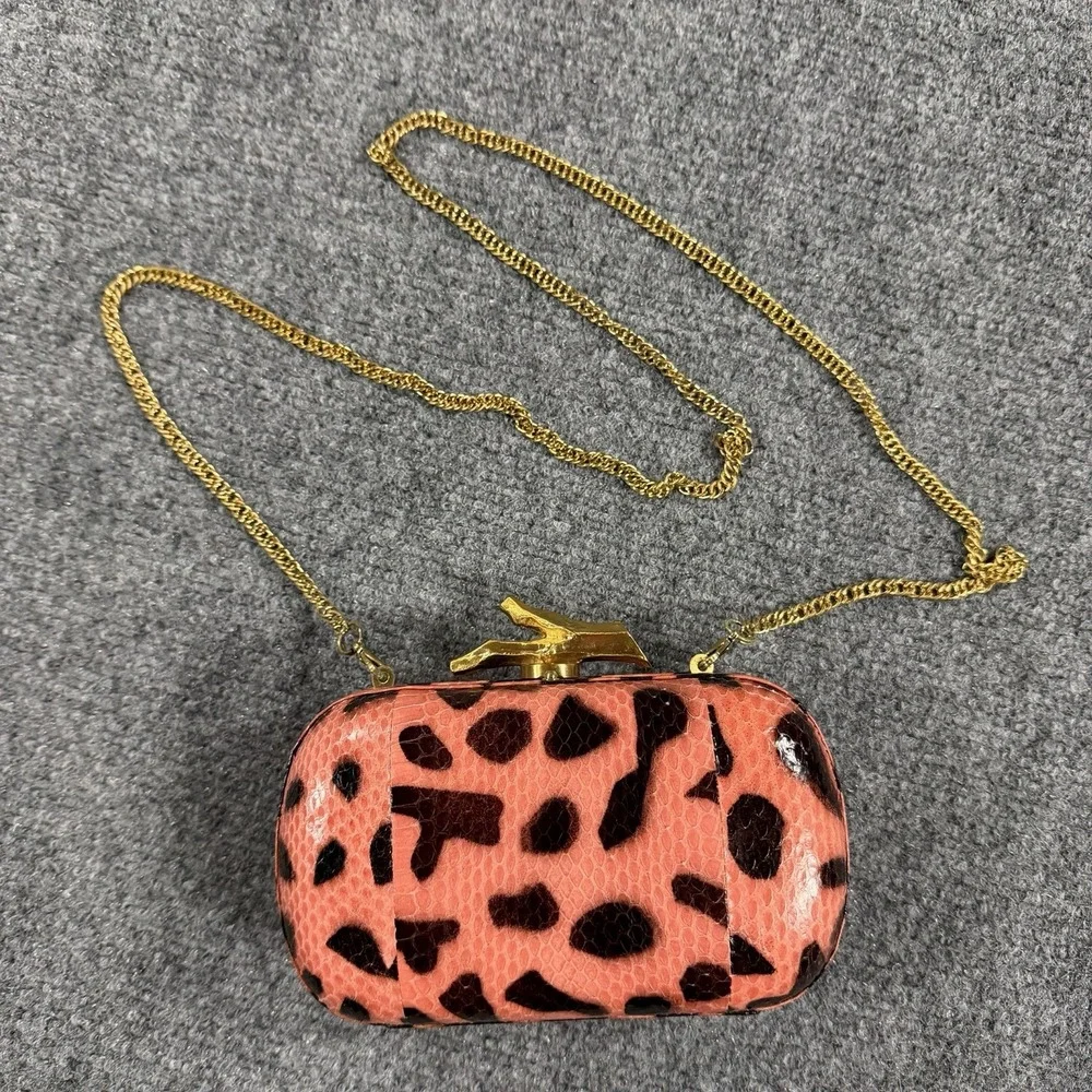 Diane Von Furstenberg Clutch Purse Snake Skin Printed Gold Branch Clasp Lytton